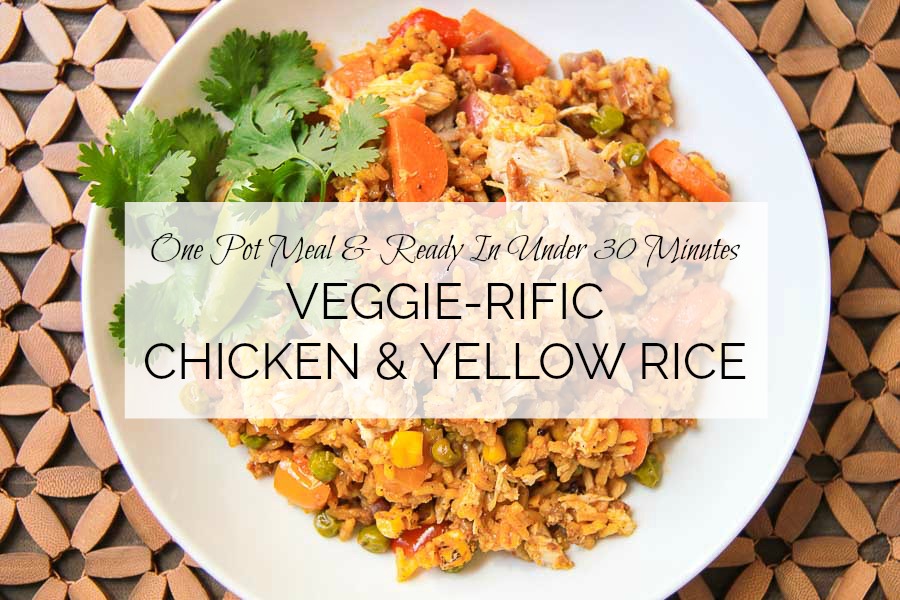 easy chicken and yellow rice recipe with title
