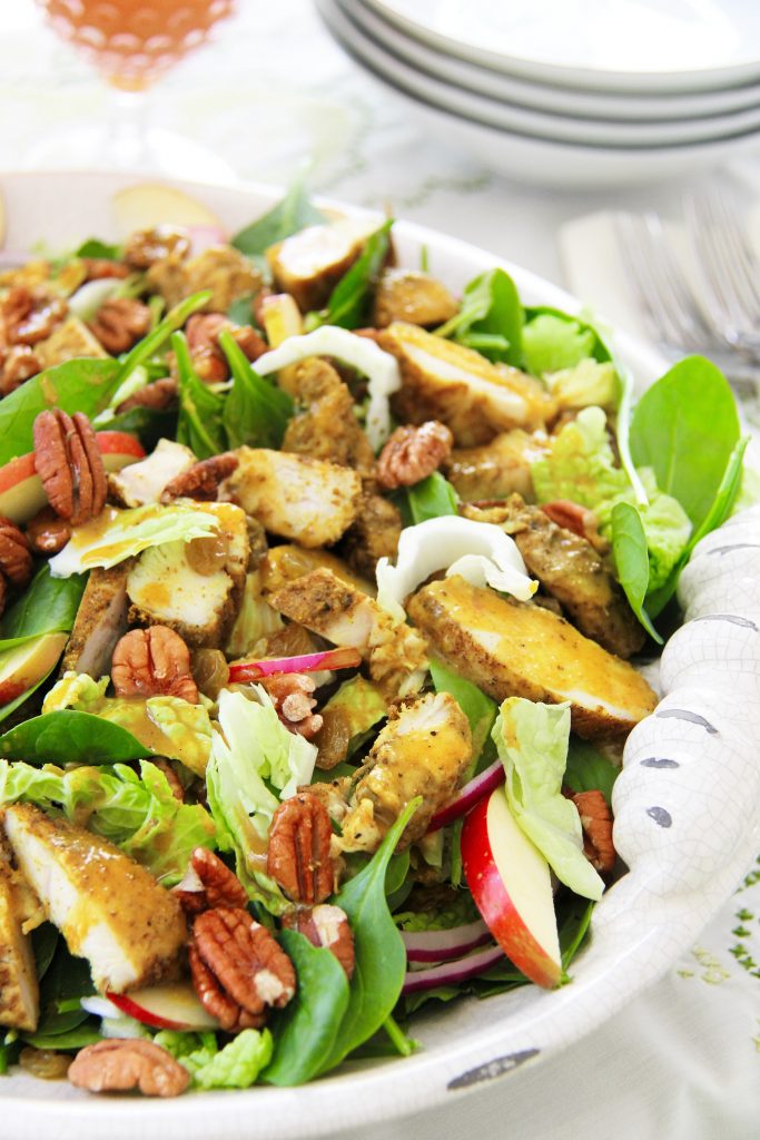 bowl of spinach chicken salad