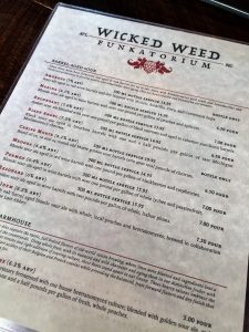 MENU OF BEERS AT ASHEVILLE'S WICKED WEED