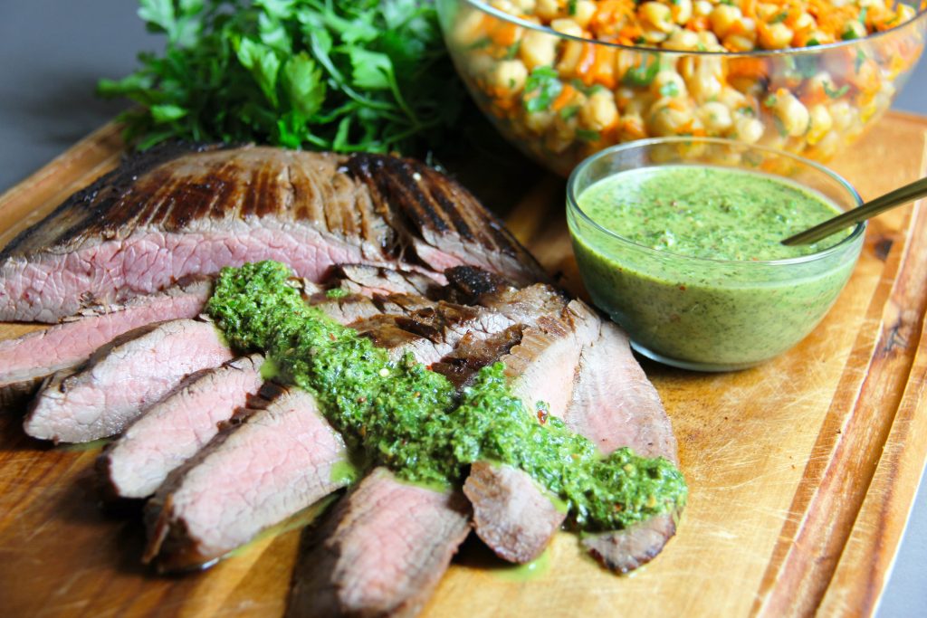 chimichurri sauce on steak