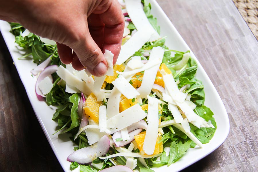 parmesan on arugula fennel salad