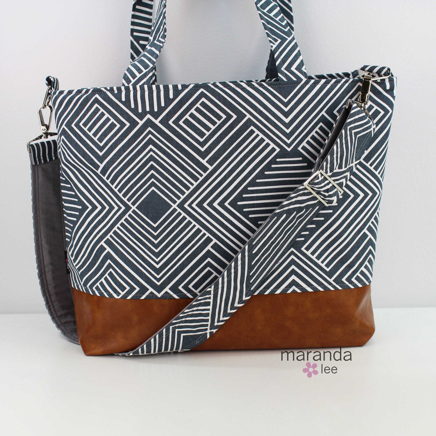 xlarge geometric canvas leather weekend bag